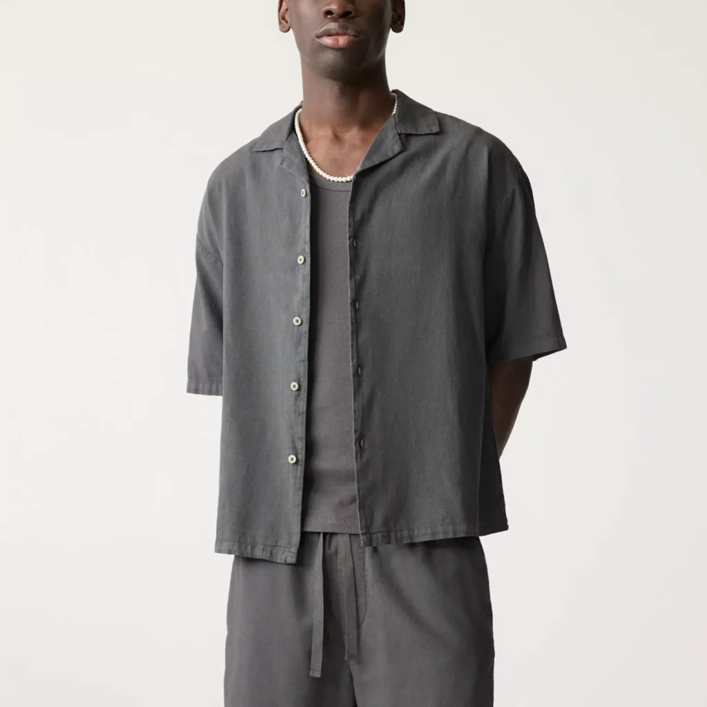 Linen blend short sleeve shirt
