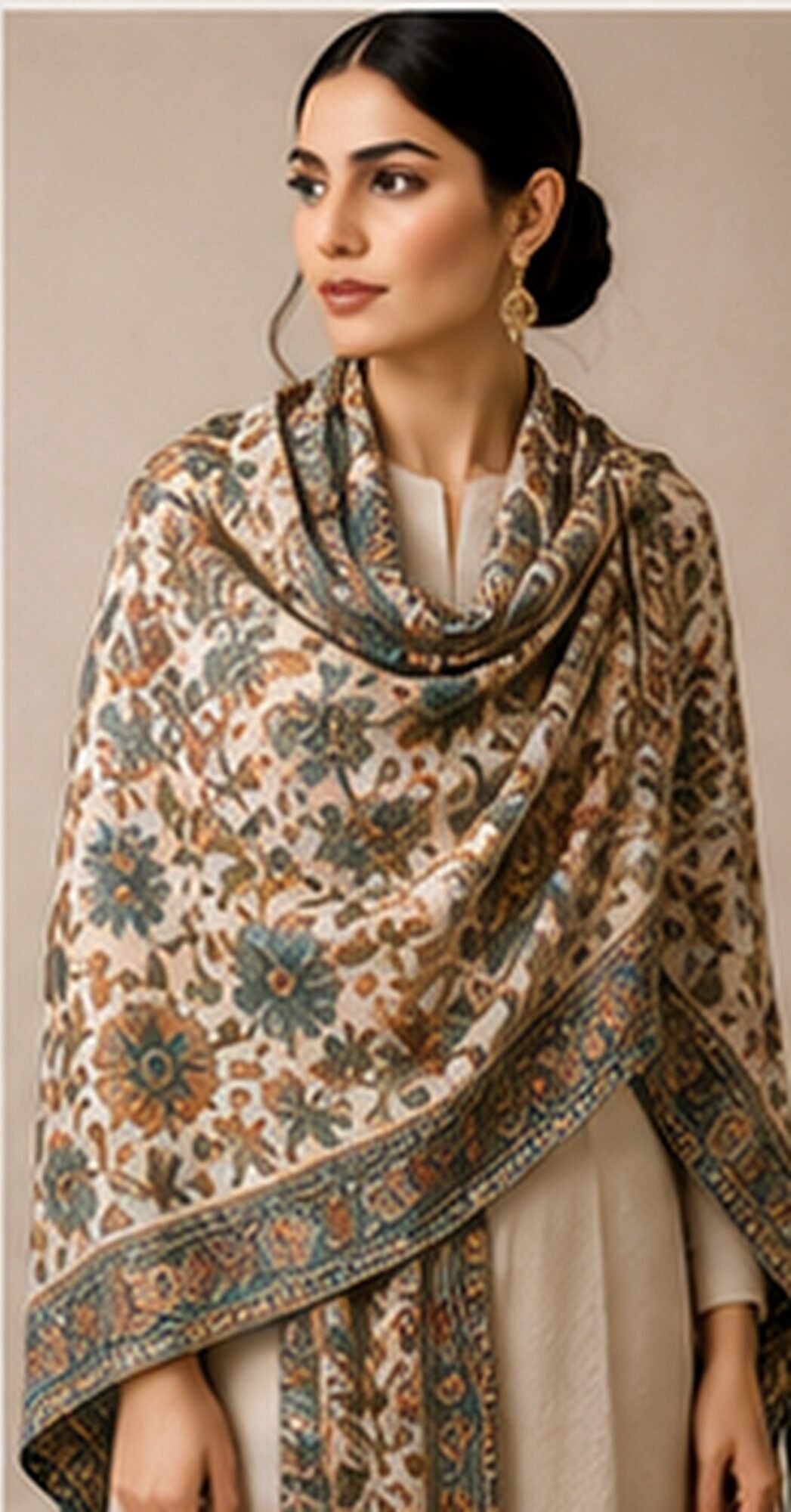 Verdant Ivory Luxury Pashmina Shawl
