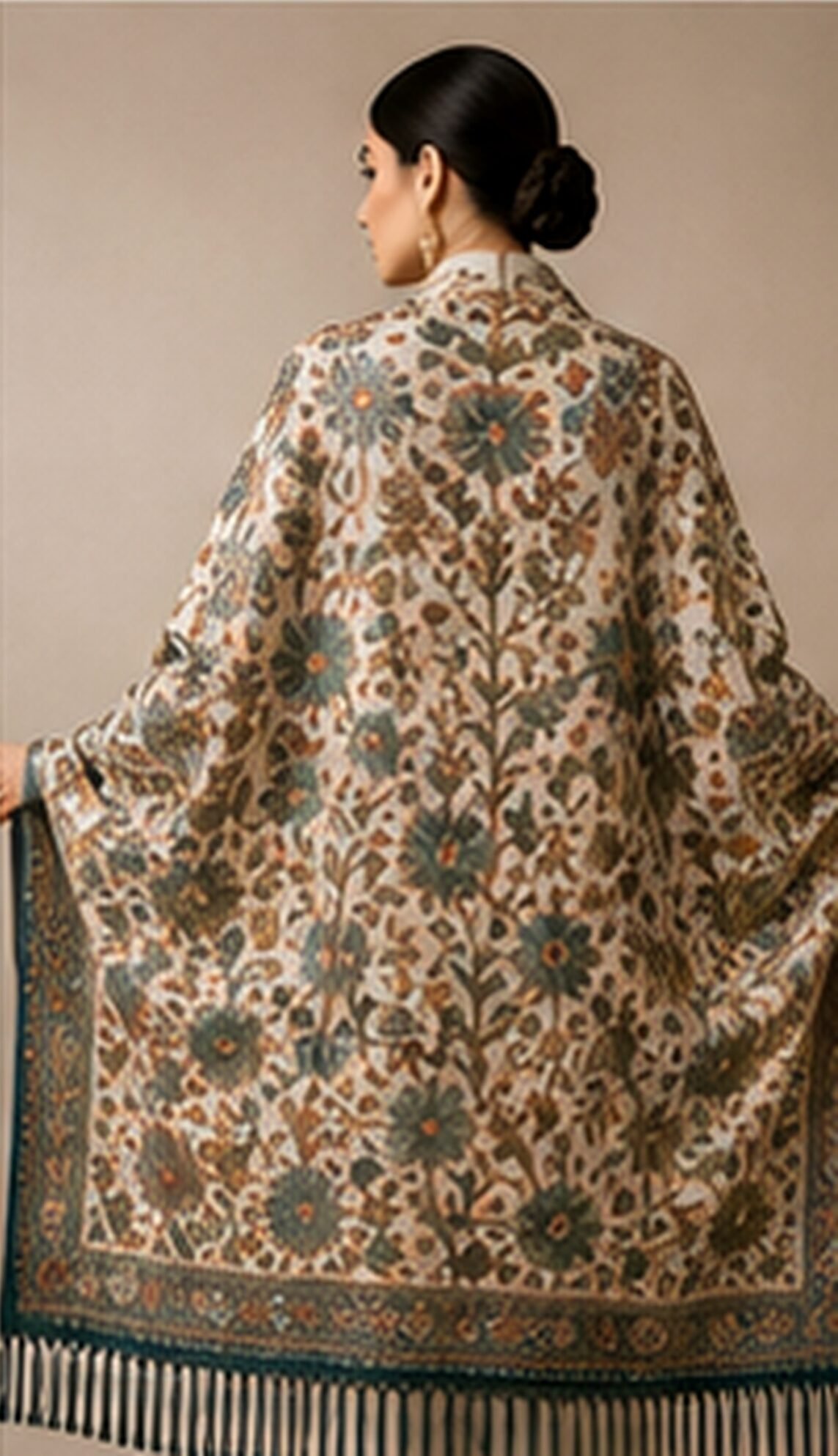 Verdant Ivory Luxury Pashmina Shawl - Image 2